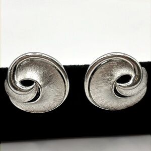 Crown Trifari Estate Silver Matte Silver Plated  Clip On Earrings signed